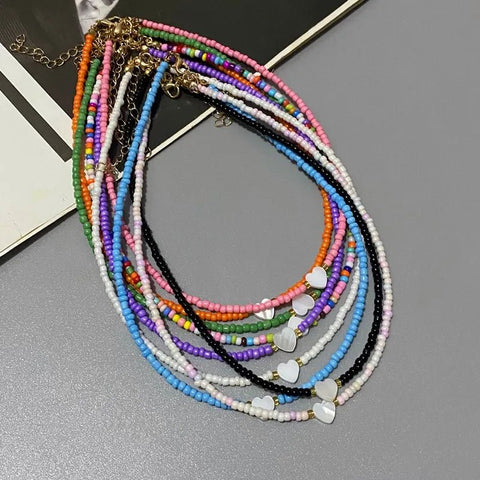 Choker Necklace Women Seed Bead Colorful Love Heart Pendant Trendy Collar Jewelry Accessories