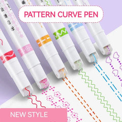 Pattern curve pens with colorful designs on a light purple background