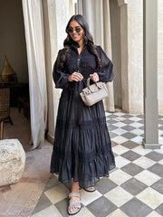 Boho Maxi Dress Women Lace Patchwork Puff Sleeve Long Beach Summer Vacation Bohemian Gown