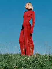 Long Sleeve Maxi Dress Bodycon Knotted Waist Tight Fitted Evening Party Elegant Stretch Women
