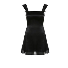 Y2K Square Collar Mini Dress Women 2-Layer Black Coquette Goth Kawaii A-Line Fashion Dress