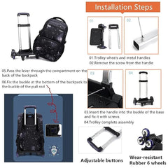 Rolling Backpack Kids School Carry On Bag 6 Wheels Luggage with Lunch Bag Student Travel