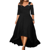 Plus Size Fashion Elegant Long Dress Irregular Hem Cocktail Party Evening Dress Off Shoulder Straps