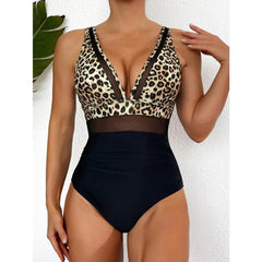 One-Piece Swimsuit Women Solid Deep V-Neck Removable Bra Pads Summer Beach Swimwear Bathing Suit