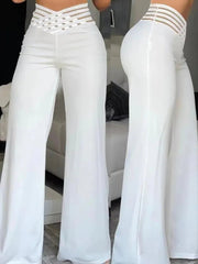 Wide Leg Pants Women Y2K High Waist Crisscross Sheer Mesh Flared Trousers Chic Office Fashion