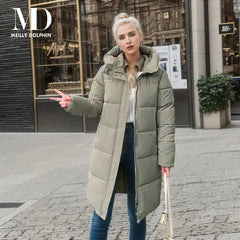 Winter Coat Women Long Quilted Parka Solid Thick Hooded Casual Padded Puffer Jacket Outerwear