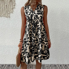 Boho Floral Print Mini Dress Women V-Neck Sleeveless Loose Casual Beach Vacation Summer Fashion