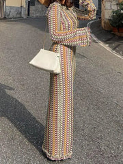 New Fashion Backless Dress Lace Contrast Color Long Sleeve Slim Design Dress