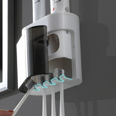 Toothpaste Dispenser Wall Mount Automatic Squeezer Magnetic Toothbrush Holder Rack Bathroom Accessory