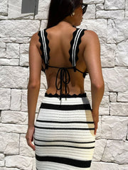Skirt Set Women Knit Beach Backless Slim Bohemian Striped 2-Piece Boutique Fashion Summer Outfit