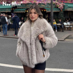 Faux fur coat grey