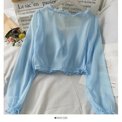 Long Sleeve Lace Sheer Shirt Women Thin Breathable Sun Protection Casual Fashion Top