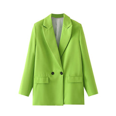 Double Breasted Blazer Women Chic Vintage Stylish Office Elegant Casual Fashion Jacket