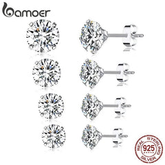 Stud Earrings Women 925 Sterling Silver Platinum Plated Round Cubic Zirconia Hypoallergenic Gift