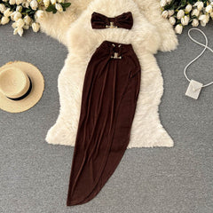 Halter Top & Skirt Set Women Elegant 2-Piece Elastic Waist Irregular Party Casual Fashion
