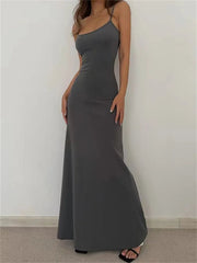 Spaghetti Strap Maxi Dress Women Bodycon Sleeveless Sheath Elegant Spring Fall Casual Fashion
