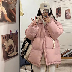 Down Jacket Women Short Thick Warm Spliced Oversized Loose Puffer Casual Winter Coat Outerwear