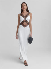 Maxi Dress Women Backless Hollow Out Patchwork Printed High Waist Elegant Party Evening Prom Dress