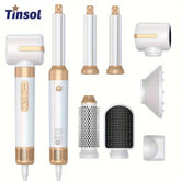 Tinsol hair styling tool with multiple attachments on a white background