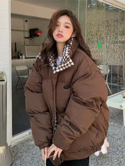Quilted Jacket Women Winter Cotton Zipper Loose Padded Solid Thick Warm Puffer Parka Outerwear