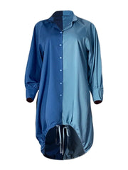 Plus Size Dresses Drawstring Patchwork Shirt Dress Fashion Button Down Long Sleeve Denim Shirt Dress