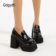 Platform Loafers Women Chunky High Heel PU Leather Slip-On Casual School Office Girls Fashion Shoes