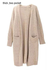 V-Neck Knit Cardigan Women Loose Thick Warm Pockets Spring Autumn Winter Casual Cozy Fashion