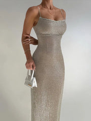 Sequin Maxi Dress Women Spaghetti Strap Sparkle Glitter Sleeveless Elegant Party Club Evening Fashion
