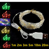 1-20M USB LED String Lights Copper Silver Wire Garland Light Waterproof Fairy Indoor/Outdoor Lights For Christmas Wedding Party Decoration
