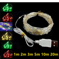 1-20M USB LED String Lights Copper Silver Wire Garland Light Waterproof Fairy Indoor/Outdoor Lights For Christmas Wedding Party Decoration