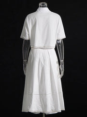 Skirt Set Women 2-Piece Short Sleeve Top High Waist A-Line Casual Elegant Spring Summer Outfit