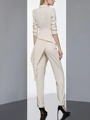Pant Suit Women 2-Piece Patchwork Vintage Blazer Straight Pants Chic Designer Inspired Office Outfit