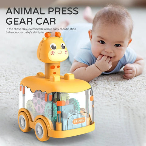 Toy Car Kids Animal Press Gear Pull Back Inertial Puzzle Car Educational Gift for Children