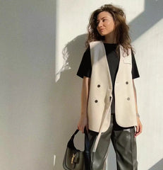 Suit Vest Women Oversized V-Neck Large Size Chic Casual Elegant Office Fashion Top
