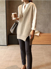 V -Neck Girls Pullover Sweater Vest Knitted Sweaters Sleeveless Warm Sweater Oversized Vest