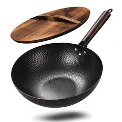 Carbon Steel Wok 12-Inch Flat Bottom Stir Fry Pan Electric Gas Induction Stove Kitchen Cookware