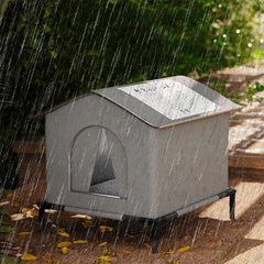 Dog house with a roof during rain