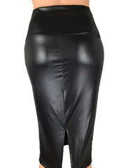 Pencil Skirt Women Back Split PU Leather High Waist Bodycon Vintage Long Clubwear Fashion Skirt