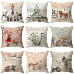 Christmas Pillow Covers Elk Tree Merry Xmas Home Decor Sofa Cushion Decorative Throw Holiday Set