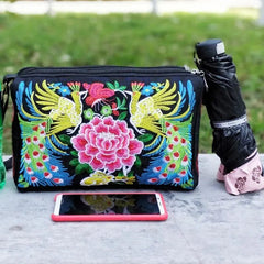 Crossbody Bag Boho Floral Embroidered Large Capacity Shoulder Bag Travel Messenger Women Canvas