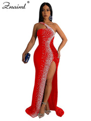 Sequin Mermaid Maxi Dress Women Luxury Sparkly Crystal Split Elegant Evening Party Fashion Dress