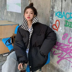 Quilted Jacket Women Winter Cotton Zipper Loose Padded Solid Thick Warm Puffer Parka Outerwear