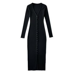 Backless V-Neck Bodycon Midi Dress Women Button Mid-Calf Elegant Party Fashion Dress