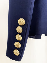 Double Breasted Blazer Women Slim Fit Gold Button Chic Elegant Office Casual Fashion Jacket