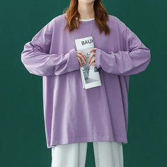 Long Sleeve T-Shirt Women Basic Oversized O-Neck Casual Comfortable Everyday Fashion Tee Top