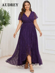 Elegant Plus Size Lace Dress for Women V-Neck Sexy Evening Party Long Dresses Prom Wedding Guest Dress