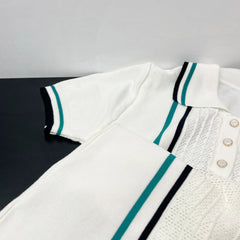 Women's Streetwear Knit Mini Dress with Ruffle Detail – Turn-Down Collar, Pullover, Summer Style