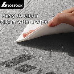 Person cleaning a surface with a wipe, text 'Easy to clean Clean with a wipe' and brand 'LOSTOOK' displayed.