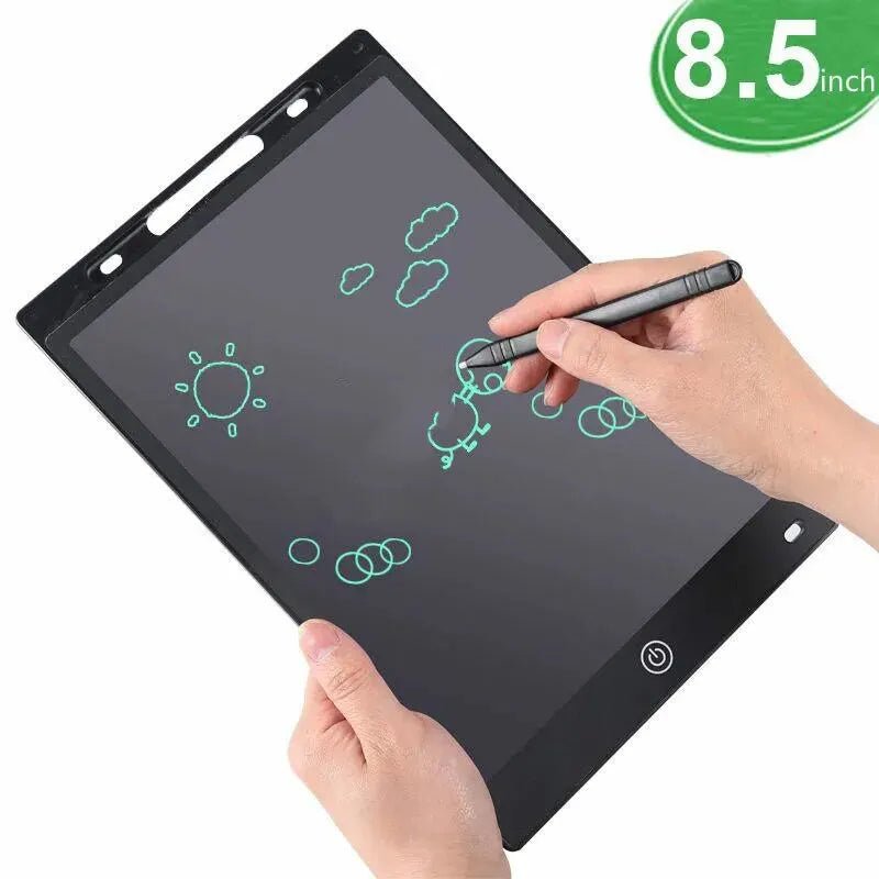 8.5-inch electronic drawing tablet with a hand holding a stylus and drawing on it.