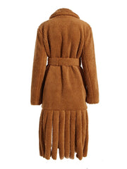 Lamb Wool Plush Coat Women Loose Lace-Up Warm Elegant Winter Casual Outerwear Fashion